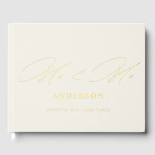 Mr & Mr Elegant Calligraphy Cream Foil Wedding Guest Book
