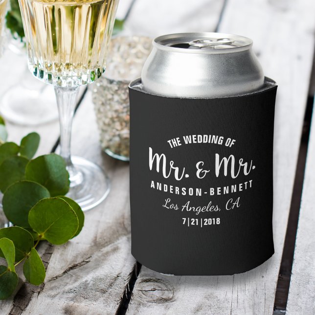 Mr. & Mr. Gay Couple Wedding Favour Custom Colour Can Cooler (Creator Uploaded)