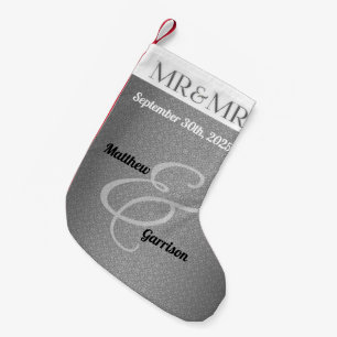 Mr. & Mr. Gay Wedding Christmas Custom Silver Small Christmas Stocking