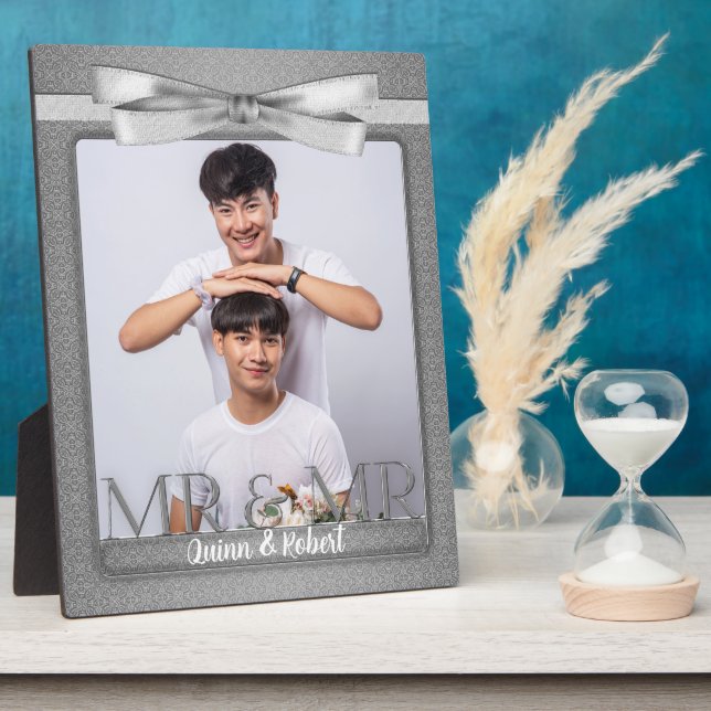 Mr & Mr Gay Wedding in Silver Photo Plaque (Side)