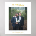 Mr & Mr Last Name Modern Script Wedding Photo Foil Prints<br><div class="desc">Modern minimalist wedding photo print with gold foil fonts spelling your name and wedding date,  with your wedding photo. Mr & Mr gold foil wedding photo print personalised with last name and wedding date.</div>