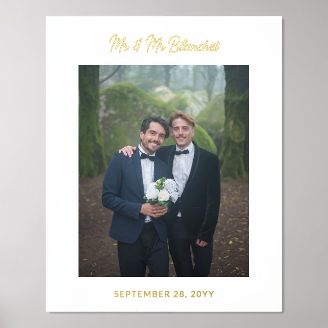 Mr & Mr Last Name Modern Script Wedding Photo Foil Prints (Front)