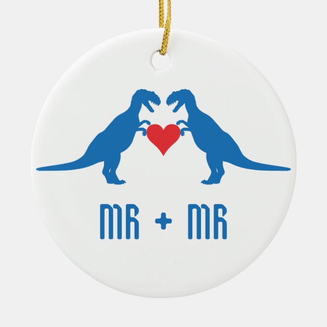 Mr+Mr- Love is Love Dinosaurs Ceramic Tree Decoration (Front)