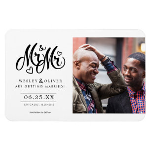 Mr. & Mr. Script - Save the Date with Photo Magnet