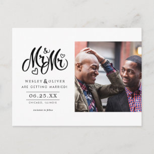 Mr. & Mr. Script - Save the Date with Photo Postcard