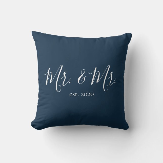 Mr. & Mr. Throw Pillow for Newlyweds Anniversary (Front)