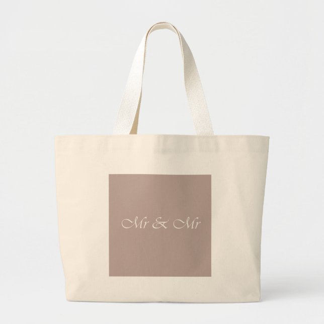 Mr & Mr Typography Beige Large Tote Bag (Front)