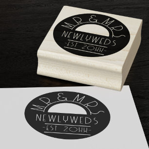 Mr & Mrs 1920s Font Year Est Circular Rubber Stamp