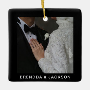 Mr. Mrs. 1 Photo Collage First Christmas Ceramic Ornament