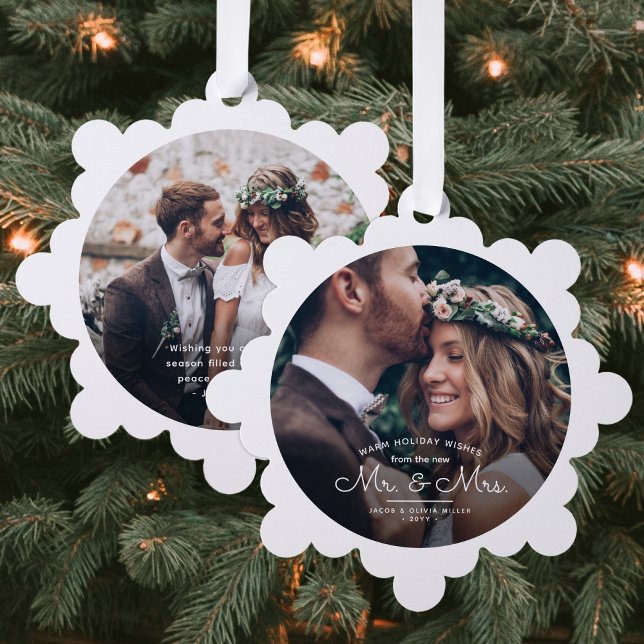 Mr & Mrs 2 Photo Newlyweds First Christmas Married Tree Decoration Card (Creator Uploaded)