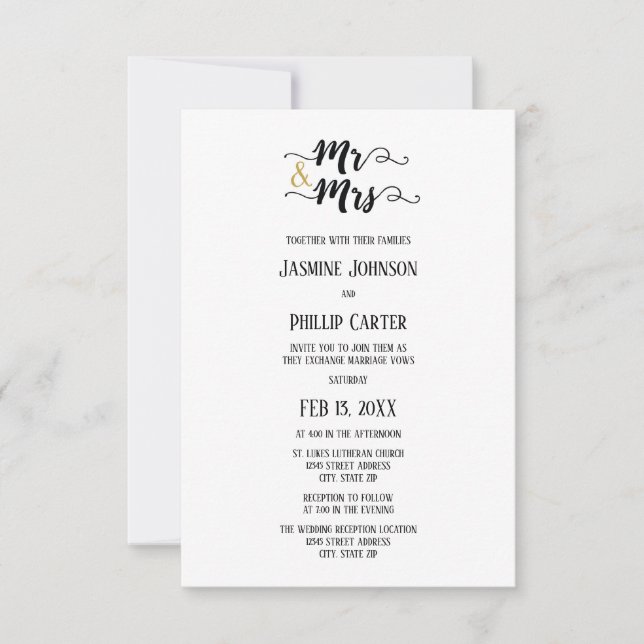 Mr. & Mrs. - 3x5vWedding/Reception Invitation (Front)