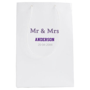 Mr & Mrs add family name date simple stylish moder Medium Gift Bag