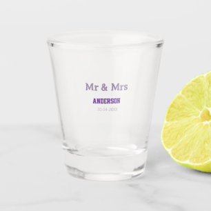 Mr & Mrs add family name date simple stylish moder Shot Glass