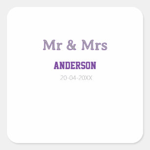 Mr & Mrs add family name date simple stylish moder Square Sticker