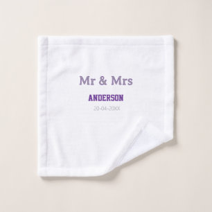 Mr & Mrs add family name date simple stylish moder Wash Cloth