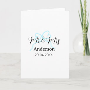 Mr & Mrs add family name date year wedding bow Card