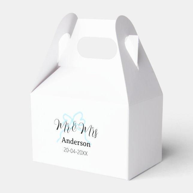 Mr & Mrs add family name date year wedding bow Favour Box (Front Side)