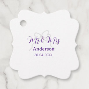 Mr & Mrs add family name date year wedding bow Favour Tags