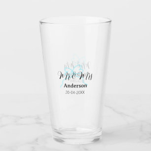 Mr & Mrs add family name date year wedding bow Glass