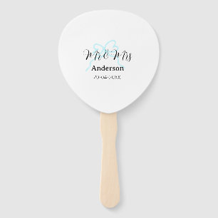 Mr & Mrs add family name date year wedding bow Hand Fan