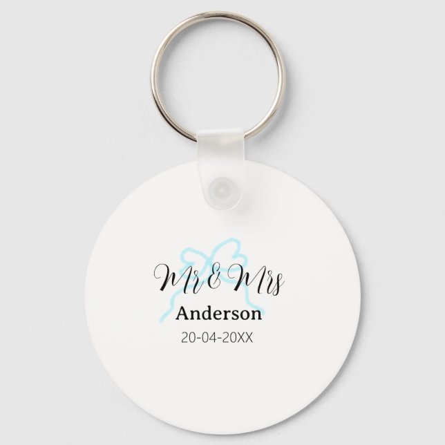 Mr & Mrs add family name date year wedding bow Key Ring (Front)