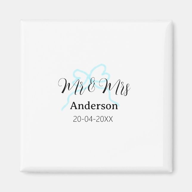 Mr & Mrs add family name date year wedding bow Magnet (Front)