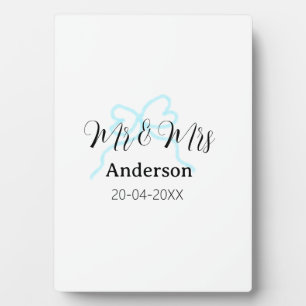Mr & Mrs add family name date year wedding bow Plaque