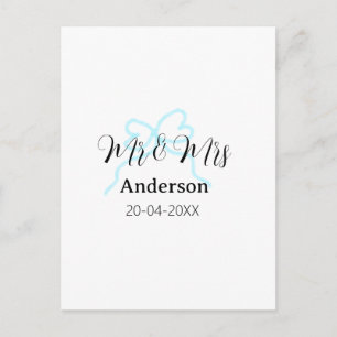 Mr & Mrs add family name date year wedding bow Postcard