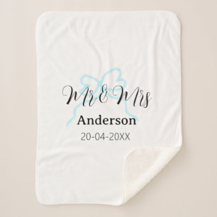 Mr & Mrs add family name date year wedding bow Sherpa Blanket