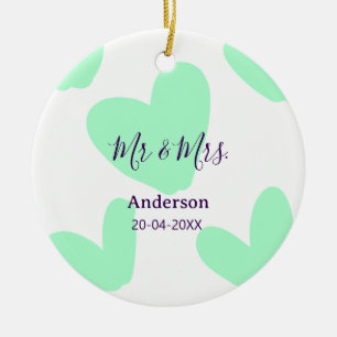 Mr & Mrs add family name date year wedding favor Ceramic Tree Decoration