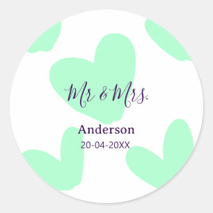 Mr & Mrs add family name date year wedding favor  Classic Round Sticker