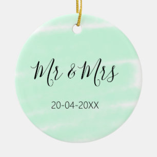 Mr & Mrs add family name date year wedding favor g Ceramic Tree Decoration