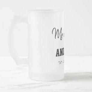 Mr & Mrs add family name date year wedding favor g Frosted Glass Beer Mug