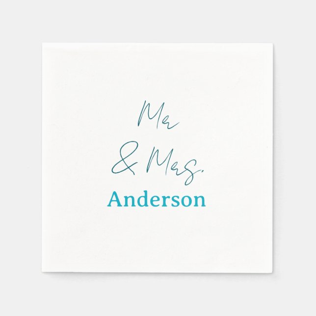 Mr & Mrs add family name date year wedding favor g Napkin (Front)