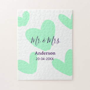 Mr & Mrs add family name date year wedding favor Jigsaw Puzzle