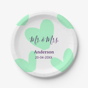 Mr & Mrs add family name date year wedding favor  Paper Plate