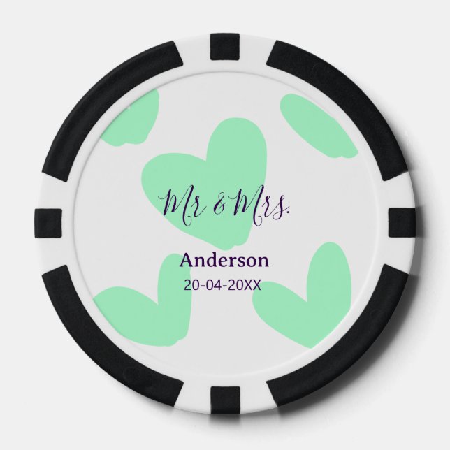 Mr & Mrs add family name date year wedding favor  Poker Chips (Front)