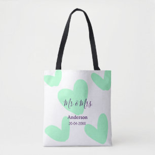 Mr & Mrs add family name date year wedding favor Tote Bag