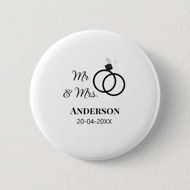 Mr & Mrs add family name date year wedding favour  6 Cm Round Badge (Front)