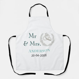 Mr & Mrs add family name date year wedding favour Apron