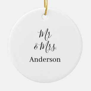 Mr & Mrs add family name date year wedding favour  Ceramic Tree Decoration