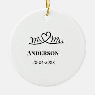 Mr & Mrs add family name date year wedding favour Ceramic Tree Decoration