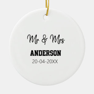 Mr & Mrs add family name date year wedding favour Ceramic Tree Decoration