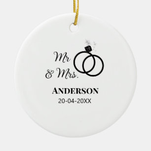Mr & Mrs add family name date year wedding favour  Ceramic Tree Decoration