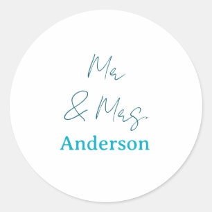 Mr & Mrs add family name date year wedding favour Classic Round Sticker