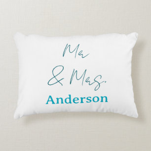 Mr & Mrs add family name date year wedding favour  Decorative Cushion