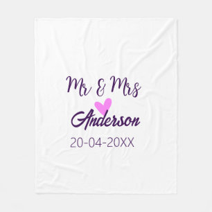 Mr & Mrs add family name date year wedding favour Fleece Blanket