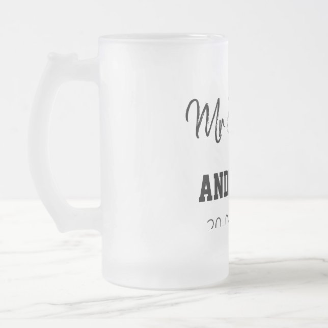 Mr & Mrs add family name date year wedding favour  Frosted Glass Beer Mug (Left)