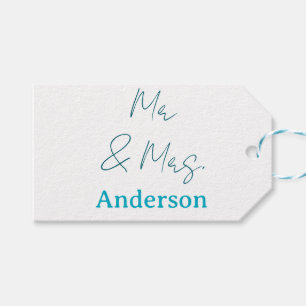 Mr & Mrs add family name date year wedding favour  Gift Tags