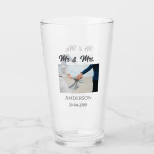 Mr & Mrs add family name date year wedding favour Glass